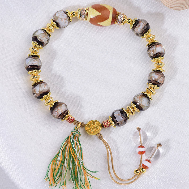 Buddha Stones Liuli Glass Dzi Beads Blessings Bracelet