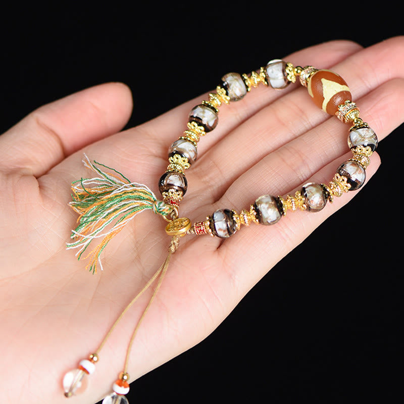 Buddha Stones Liuli Glass Dzi Beads Blessings Bracelet