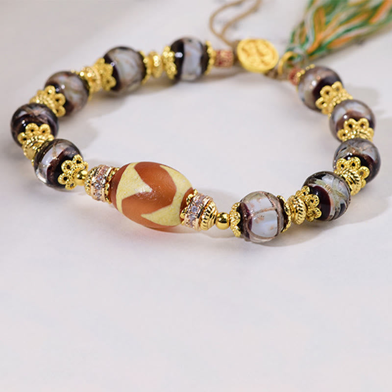 Buddha Stones Liuli Glass Dzi Beads Blessings Bracelet