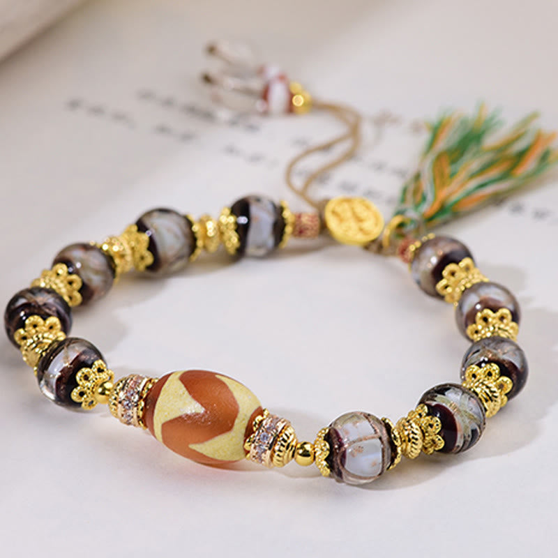 Buddha Stones Liuli Glass Dzi Beads Blessings Bracelet