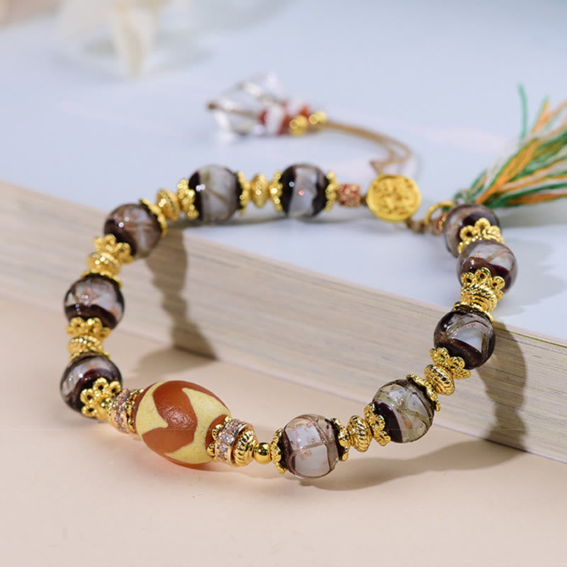 Buddha Stones Liuli Glass Dzi Beads Blessings Bracelet