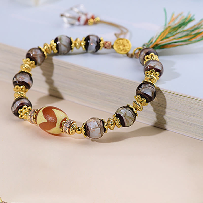 Buddha Stones Liuli Glass Dzi Beads Blessings Bracelet