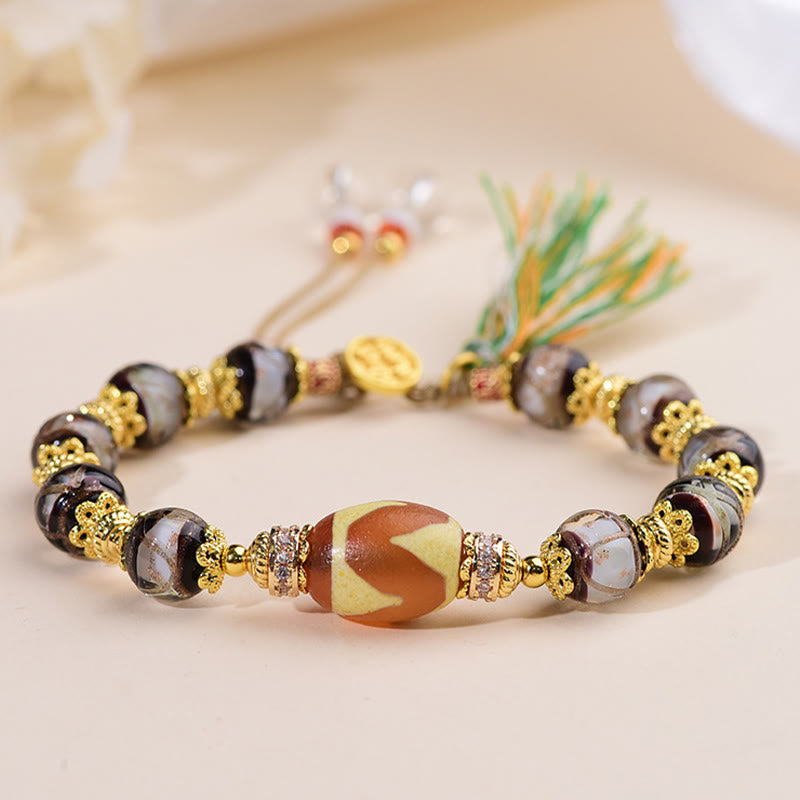 Buddha Stones Liuli Glass Dzi Beads Blessings Bracelet