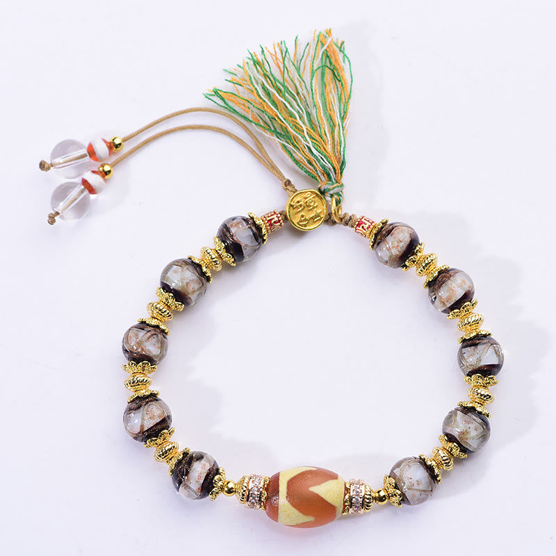 Buddha Stones Liuli Glass Dzi Beads Blessings Bracelet