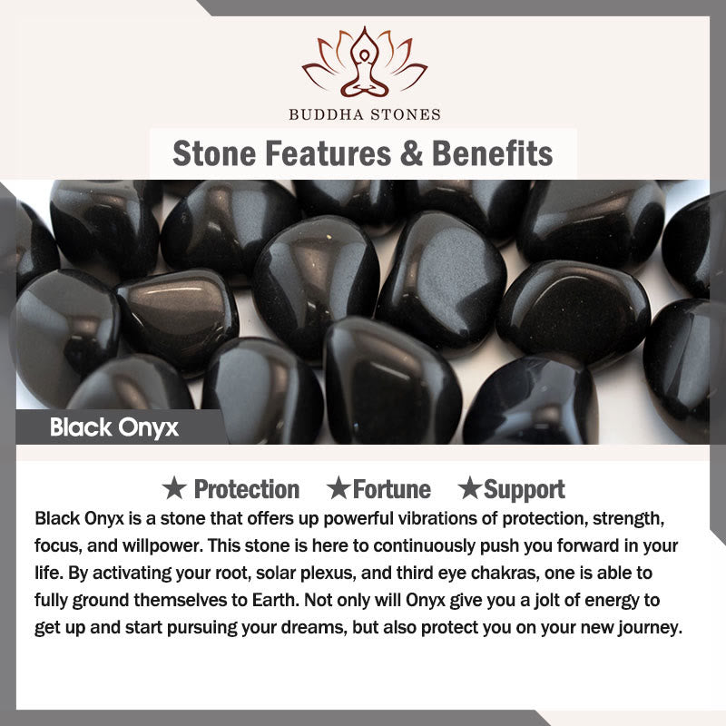 Buddha Stones Om Mani Padme Hum Dragon Symbol Black Onyx Leather Titanium Steel Balance Protection Bracelet