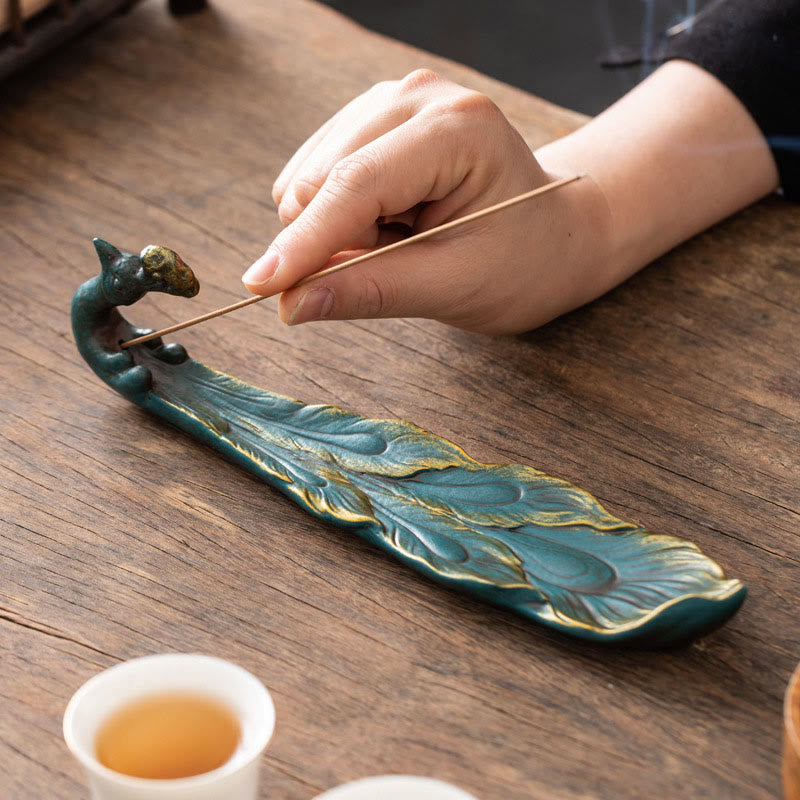 Buddha Stones Peacock Shape Fortune Home Decoration Incense Burner