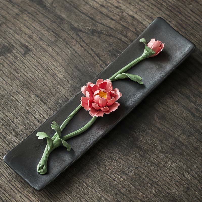 Buddha Stones Lotus Peony Rose Flower Ceramic Spiritual Incense Burner