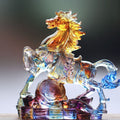 Buddha Stones Year Of The Horse Carved Ruyi Horse Liuli Crystal Art Piece Prosperity Home Office Decoration