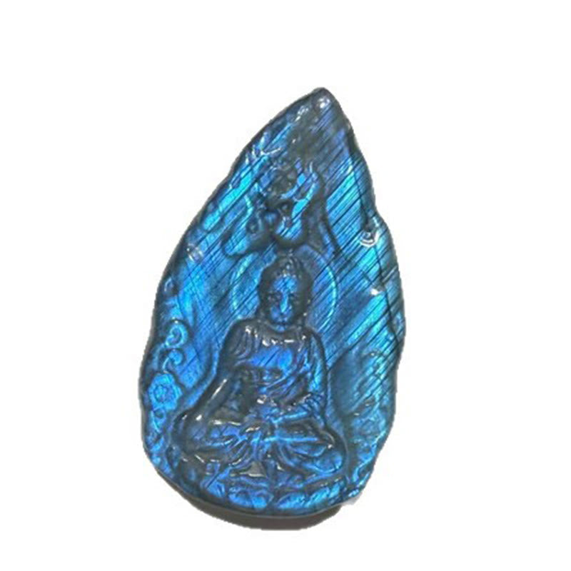 Buddha Stones Engraving Buddha Natural Labradorite Teardrop Shape Figurine Cure Statue Home Decoration