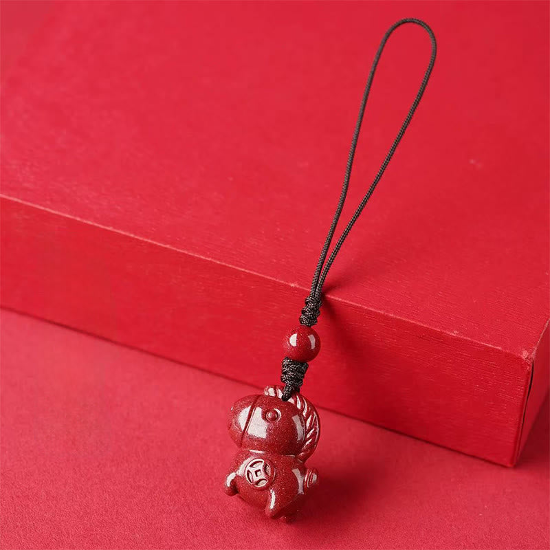 Buddha Stones Year Of The Horse Cinnabar Keep Away Evil Spirits Key Chain