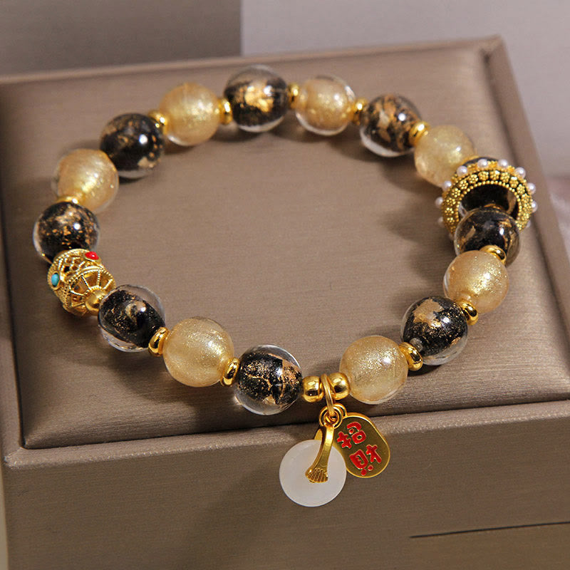Buddha Stones Black Gold Liuli Glass Bead Attracts Wealth Peace Buckle Blessing Bracelet