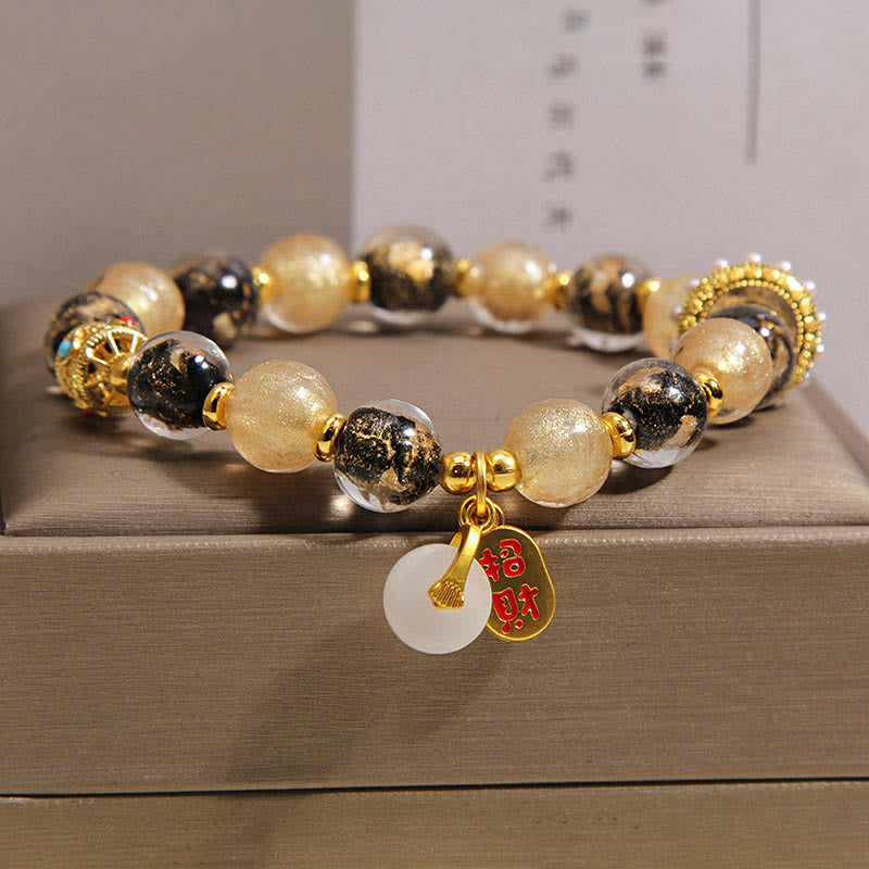 Buddha Stones Black Gold Liuli Glass Bead Attracts Wealth Peace Buckle Blessing Bracelet
