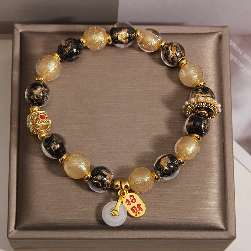 Buddha Stones Black Gold Liuli Glass Bead Attracts Wealth Peace Buckle Blessing Bracelet