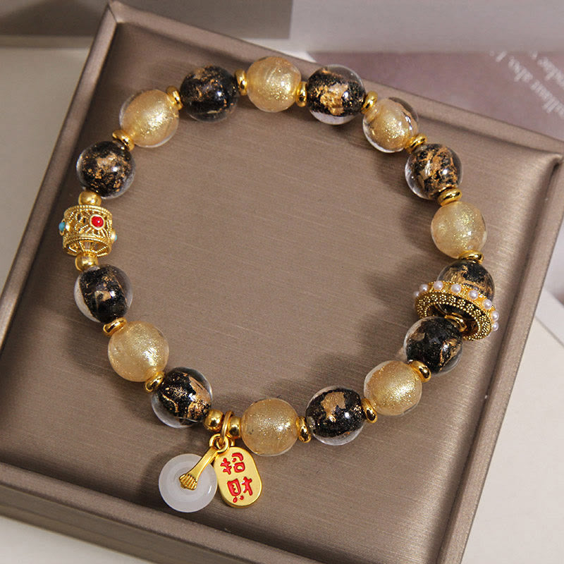 Buddha Stones Black Gold Liuli Glass Bead Attracts Wealth Peace Buckle Blessing Bracelet