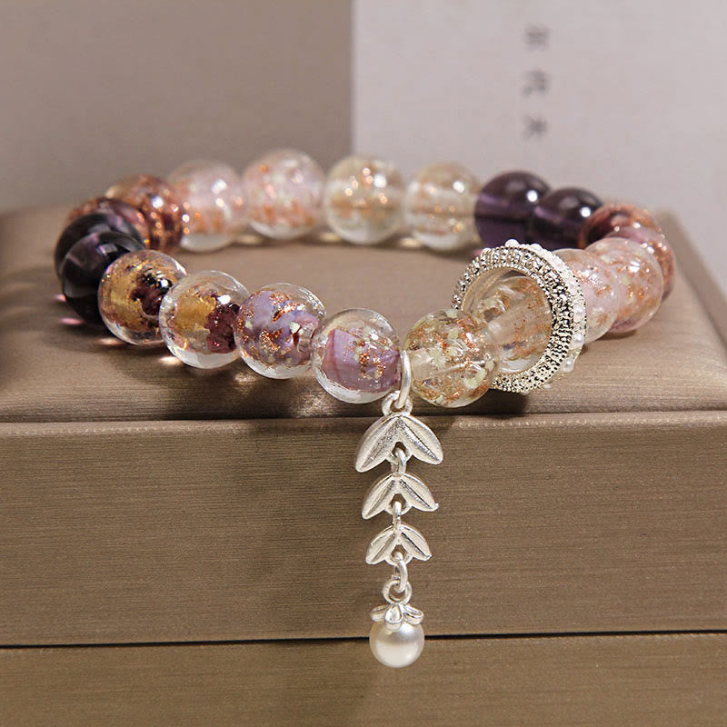 Buddha Stones Liuli Glass Bead Wheat Ear Charm Bracelet