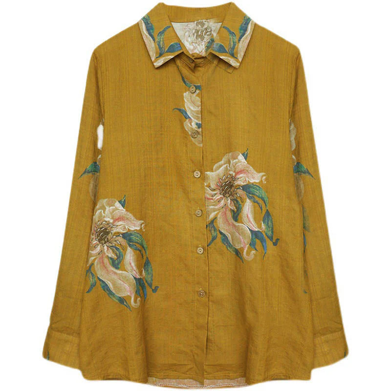 Buddha Stones Literary Artistic Flower Print Cotton Clothing