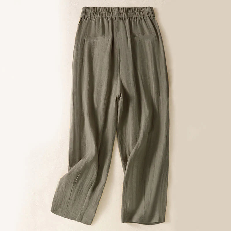 Buddha Stones Summer Button Zipper Ankle-Length Women's Pants With Pockets