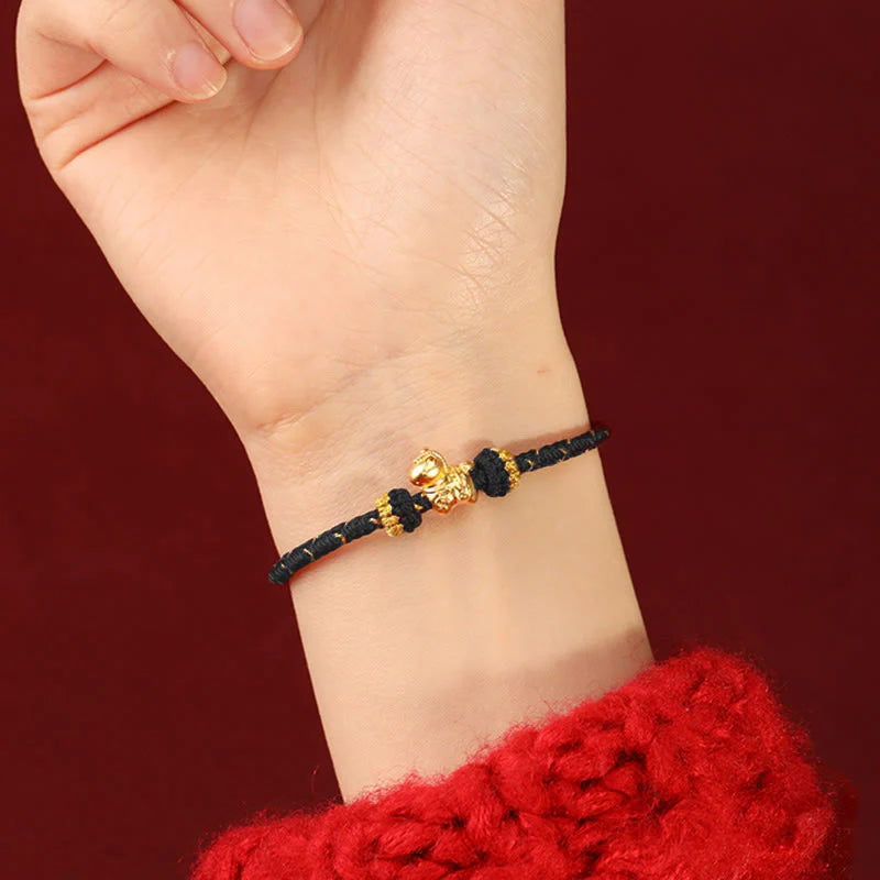 Buddha Stones 999 Gold Year Of The Horse Braided String Rope Luck Adjustable Bracelet