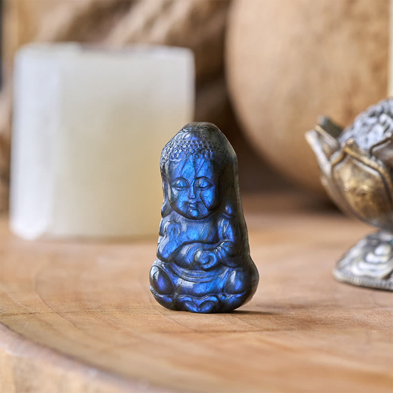 Buddha Stones Buddha Symbol Natural Labradorite Figurine Cure Statue Home Decoration