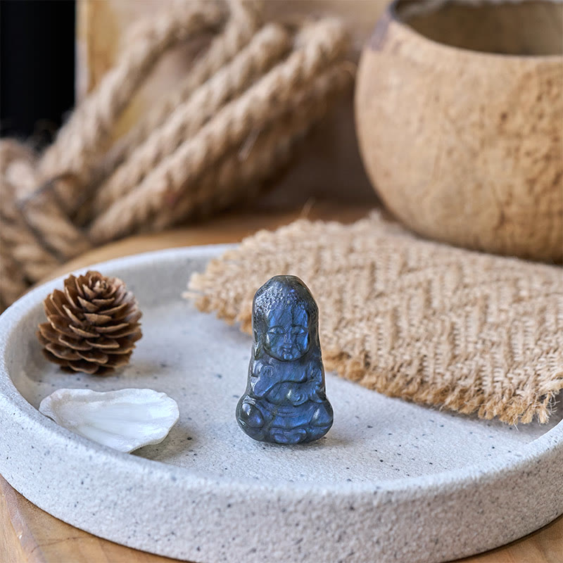 Buddha Stones Buddha Symbol Natural Labradorite Figurine Cure Statue Home Decoration
