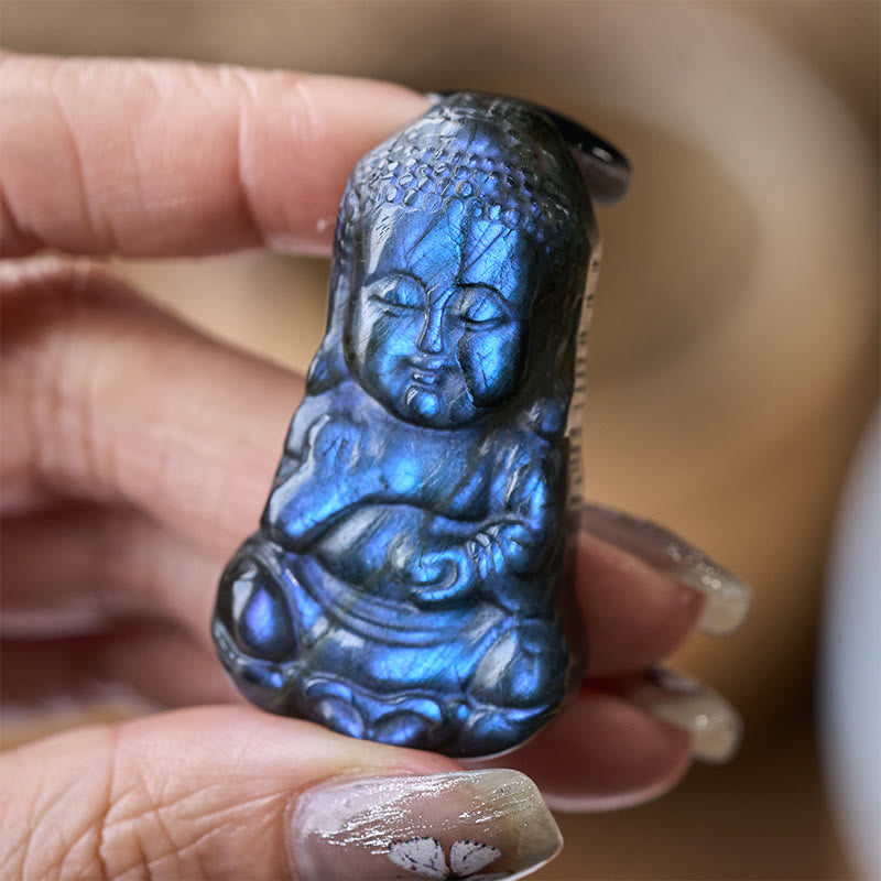 Buddha Stones Buddha Symbol Natural Labradorite Figurine Cure Statue Home Decoration