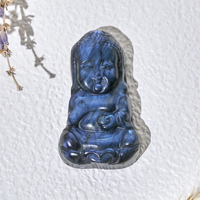 Buddha Stones Buddha Symbol Natural Labradorite Figurine Cure Statue Home Decoration