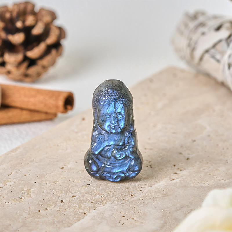 Buddha Stones Buddha Symbol Natural Labradorite Figurine Cure Statue Home Decoration