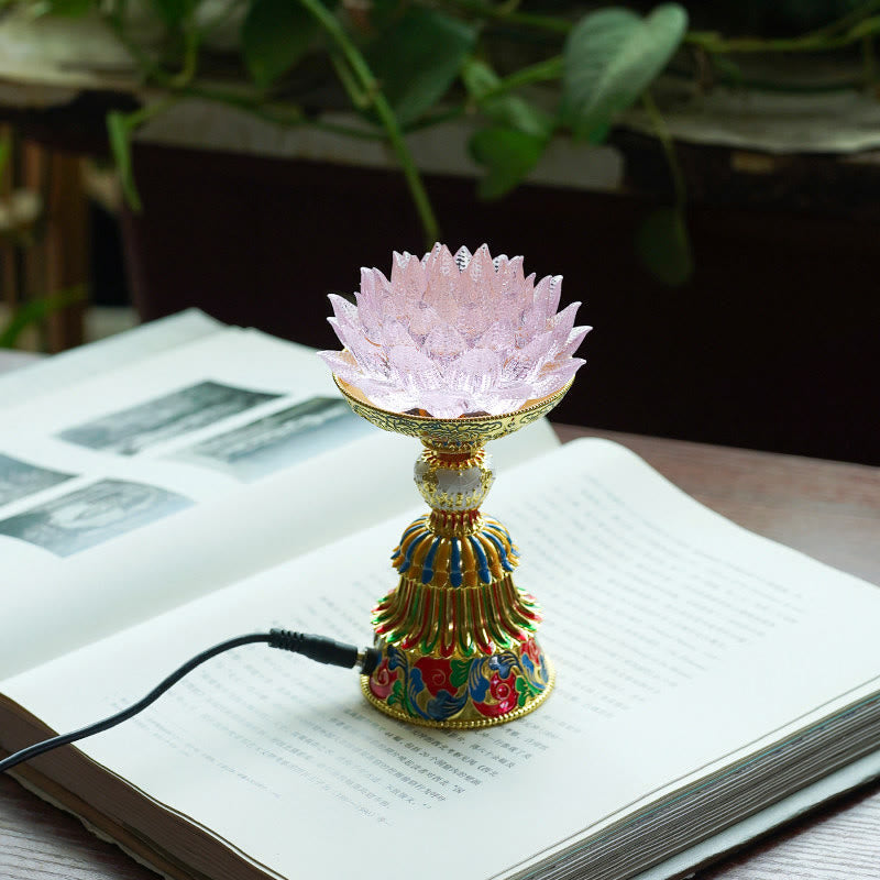Buddha Stones Lotus Liuli Glass Eight Auspicious Symbols Base Enlightenment Home Decoration