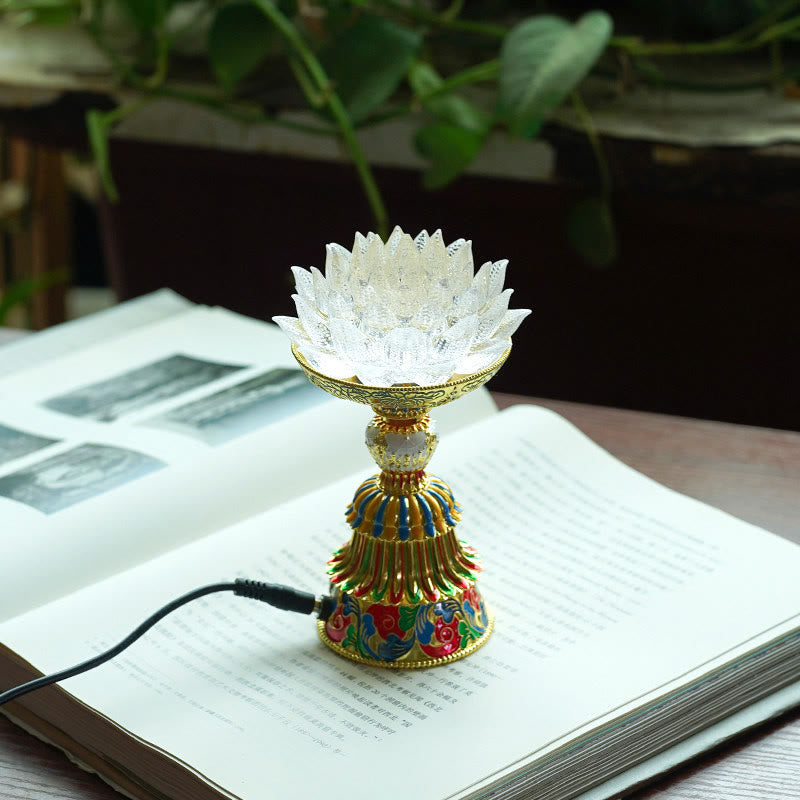 Buddha Stones Lotus Liuli Glass Eight Auspicious Symbols Base Enlightenment Home Decoration