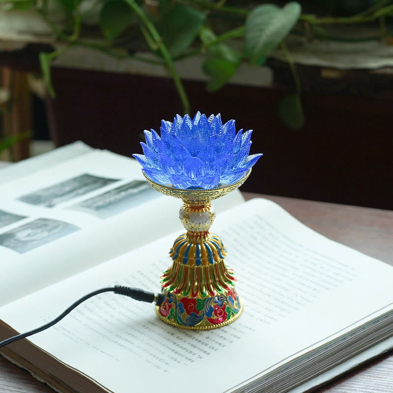 Buddha Stones Lotus Liuli Glass Eight Auspicious Symbols Base Enlightenment Home Decoration