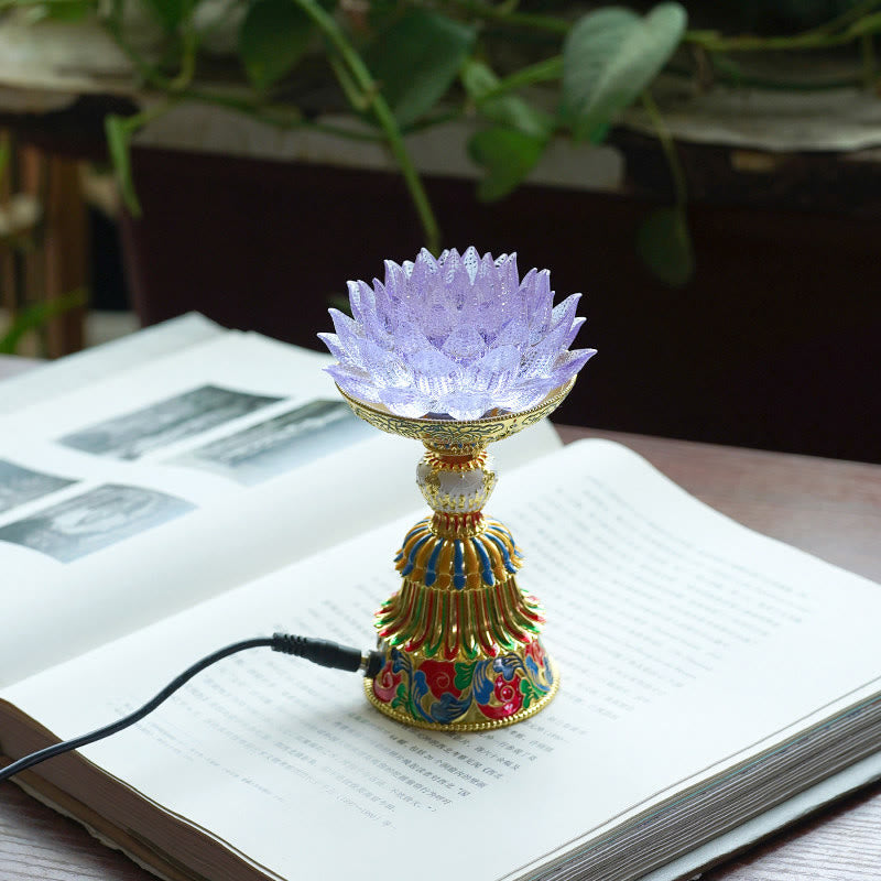 Buddha Stones Lotus Liuli Glass Eight Auspicious Symbols Base Enlightenment Home Decoration