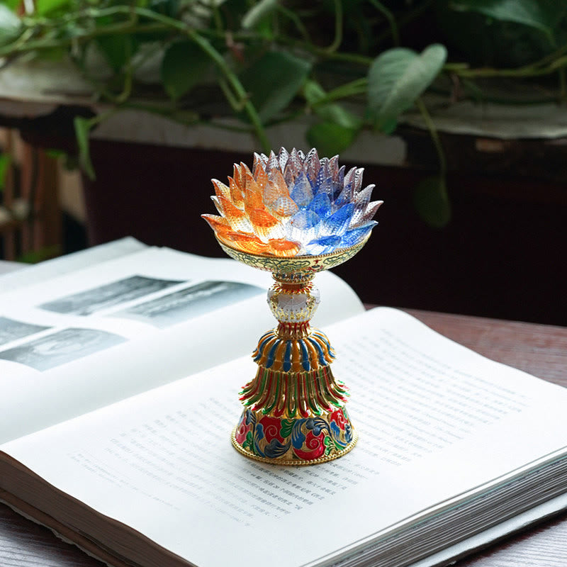 Buddha Stones Lotus Liuli Glass Eight Auspicious Symbols Base Enlightenment Home Decoration