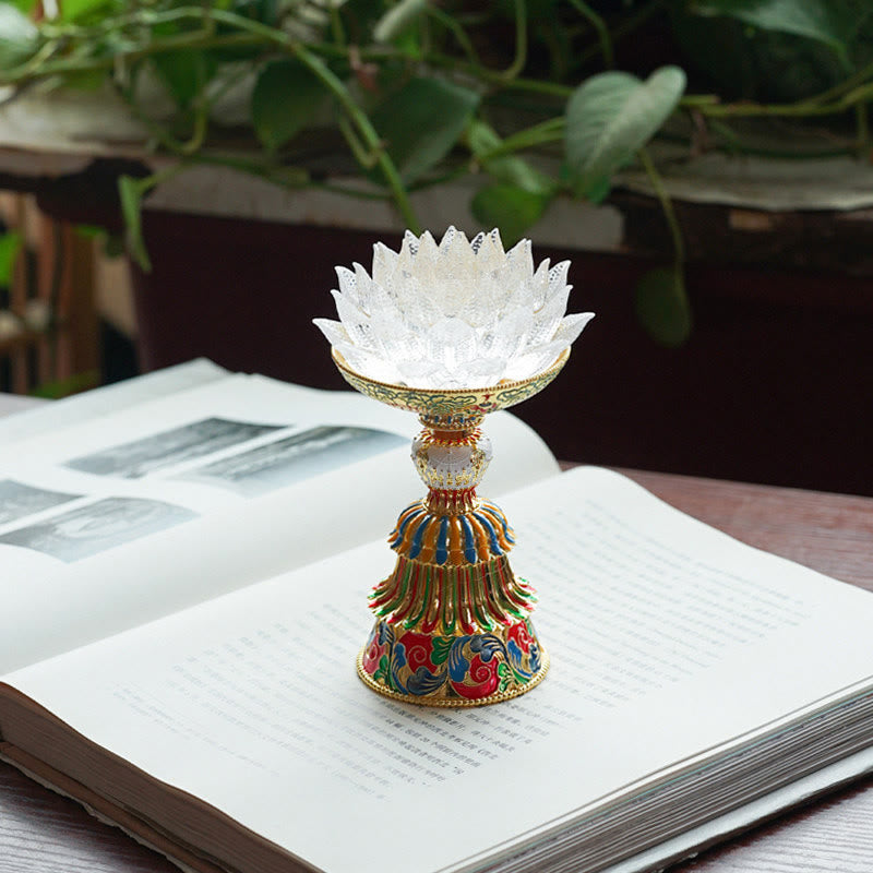 Buddha Stones Lotus Liuli Glass Eight Auspicious Symbols Base Enlightenment Home Decoration
