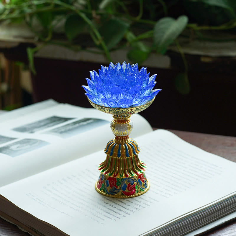 Buddha Stones Lotus Liuli Glass Eight Auspicious Symbols Base Enlightenment Home Decoration