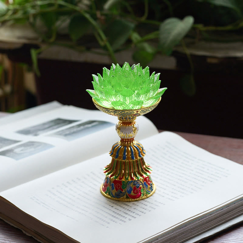 Buddha Stones Lotus Liuli Glass Eight Auspicious Symbols Base Enlightenment Home Decoration