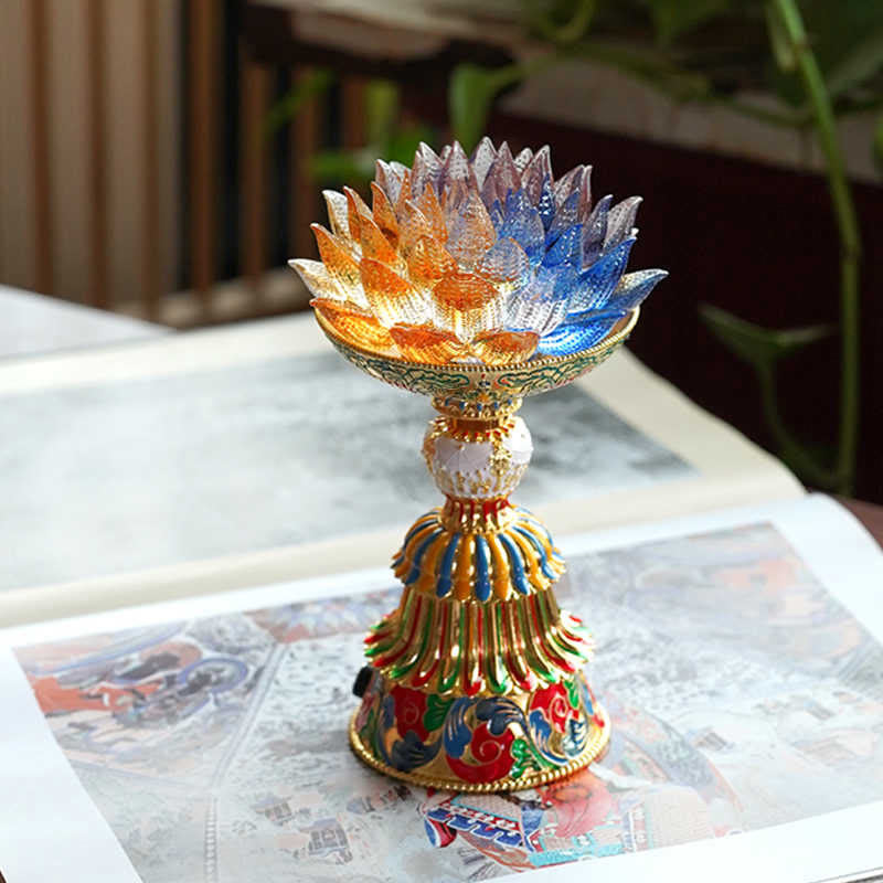 Buddha Stones Lotus Liuli Glass Eight Auspicious Symbols Base Enlightenment Home Decoration