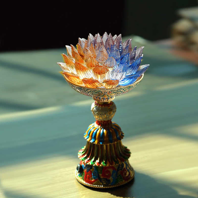 Buddha Stones Lotus Liuli Glass Eight Auspicious Symbols Base Enlightenment Home Decoration