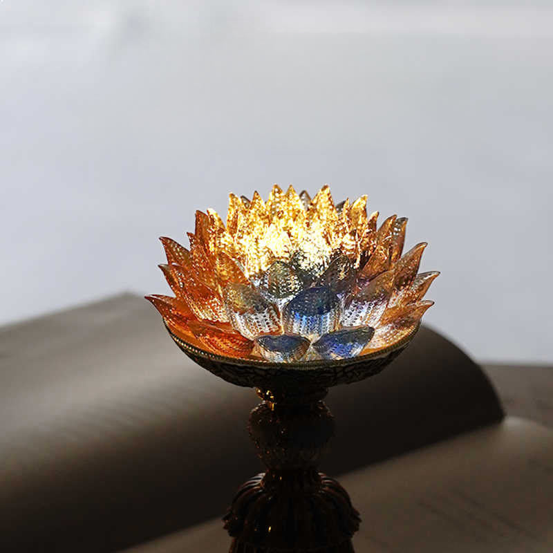 Buddha Stones Lotus Liuli Glass Eight Auspicious Symbols Base Enlightenment Home Decoration