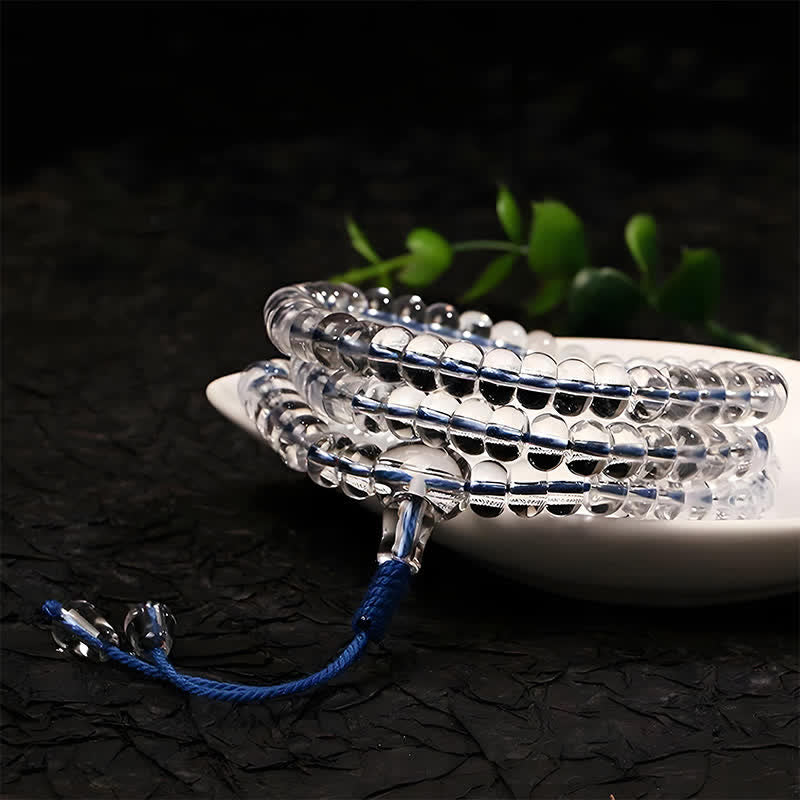 Buddha Stones Liuli 108 Flat Beads Spiral Rope Wisdom Mala