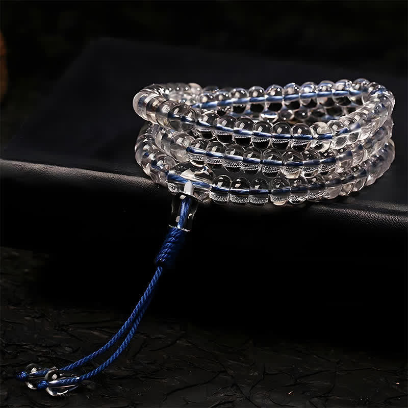 Buddha Stones Liuli 108 Flat Beads Spiral Rope Wisdom Mala