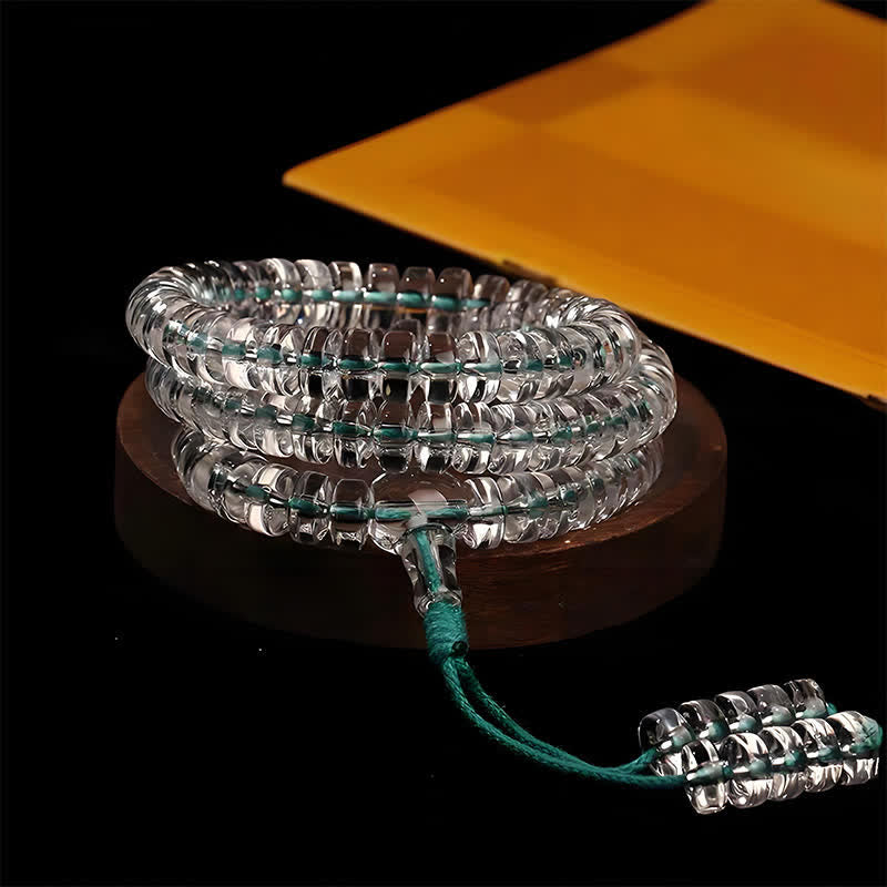 Buddha Stones Liuli 108 Flat Beads Spiral Rope Wisdom Mala