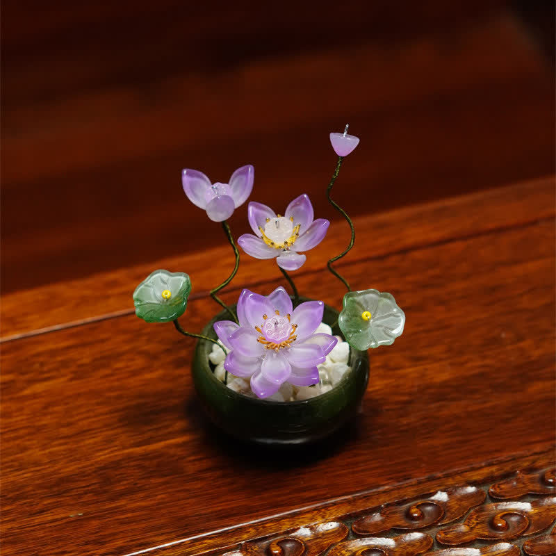 Buddha Stones Lotus Liuli Flowerpot Handmade Mindful Living Decor