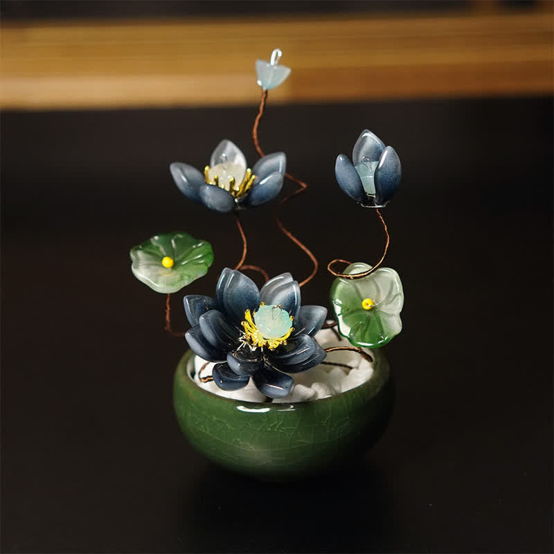 Buddha Stones Lotus Liuli Flowerpot Handmade Mindful Living Decor