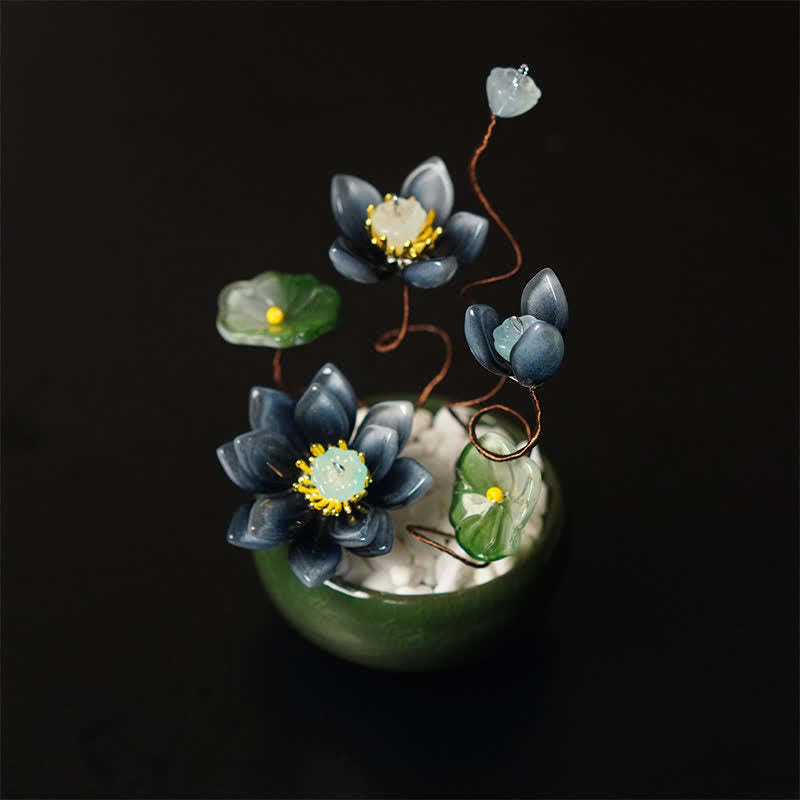 Buddha Stones Lotus Liuli Flowerpot Handmade Mindful Living Decor