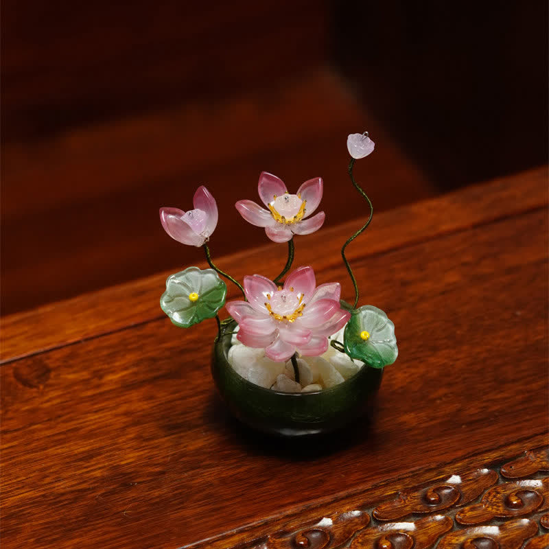 Buddha Stones Lotus Liuli Flowerpot Handmade Mindful Living Decor