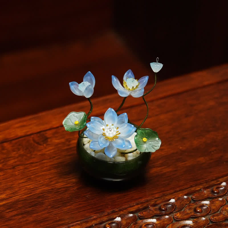 Buddha Stones Lotus Liuli Flowerpot Handmade Mindful Living Decor