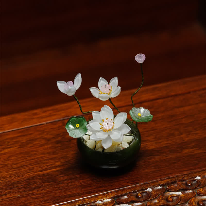 Buddha Stones Lotus Liuli Flowerpot Handmade Mindful Living Decor