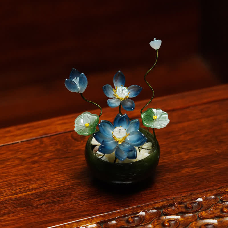 Buddha Stones Lotus Liuli Flowerpot Handmade Mindful Living Decor