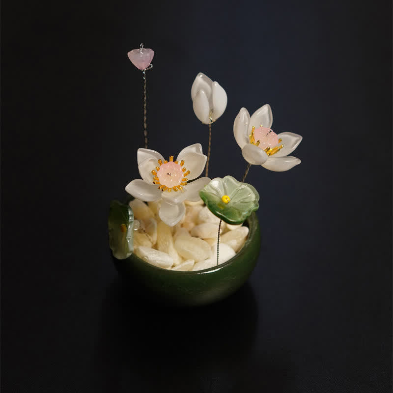 Buddha Stones Peony Lotus Liuli Flowerpot Handmade Mindful Living Decor