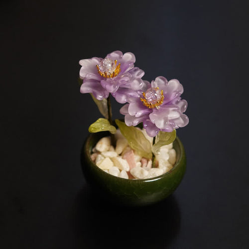 Buddha Stones Peony Lotus Liuli Flowerpot Handmade Mindful Living Decor
